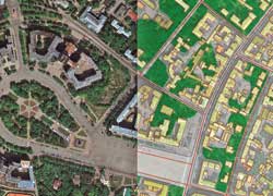 Спутниковый снимок преобразуется в карту-схему города.