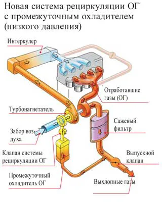 Новая система рециркуляции ОГ с промежуточным охладителем (низкого давления)