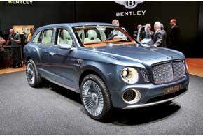 Компания Bentley презентовала концептуальный внедорожник EXP 9 F. В его арсенале 6,0-литровый битурбированный W12 мощностью 600 л. с. и 8-ступенчатая автоматическая коробка передач. Салон концепта отделан кожей, деревом ценных пород и полированным алюминием, а торпедо украшают часы Breitling.