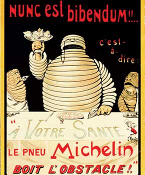 Реклама «Мишлен» была узнаваема во все времена благодаря символу – человеку-логотипу по имени Бибендум, который был «построен» художником-карикатуристом О’Гэллапом из горы автомобильных покрышек. 