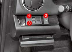Слева от рулевой колонки – кнопки отключения DSC (1), парктроника (2) и AFS (3). 
