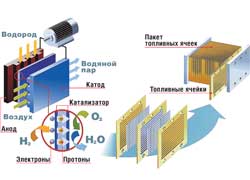 Топливная ячейка (fuel cell) – гальванический элемент, превращающий энергию химической реакции в электрическую. Она состоит из двух электродов – анода и катода, между которыми и проходит реакция соединения водорода и кислорода. 